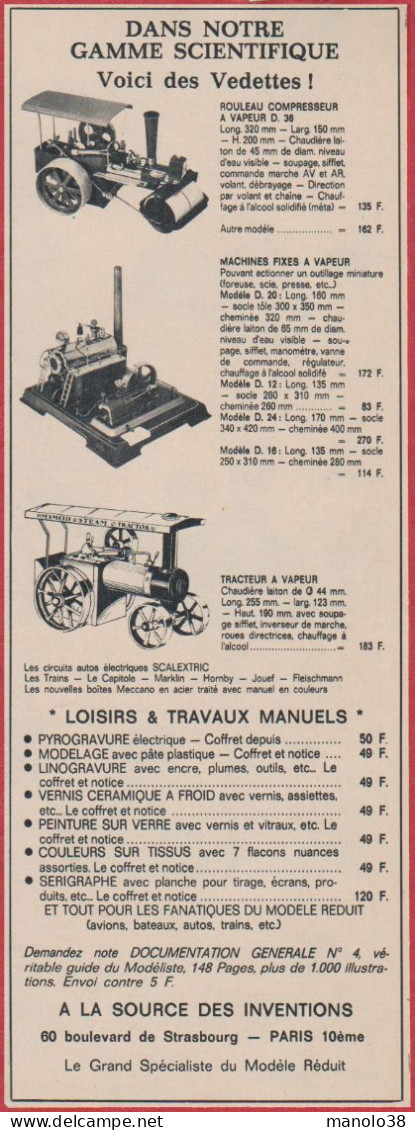 Jouet Scientifique. Rouleau Compresseur à Vapeur, Machines Fixes à Vapeur ... A La Source Des Inventions. Paris. 1971. - Publicidad