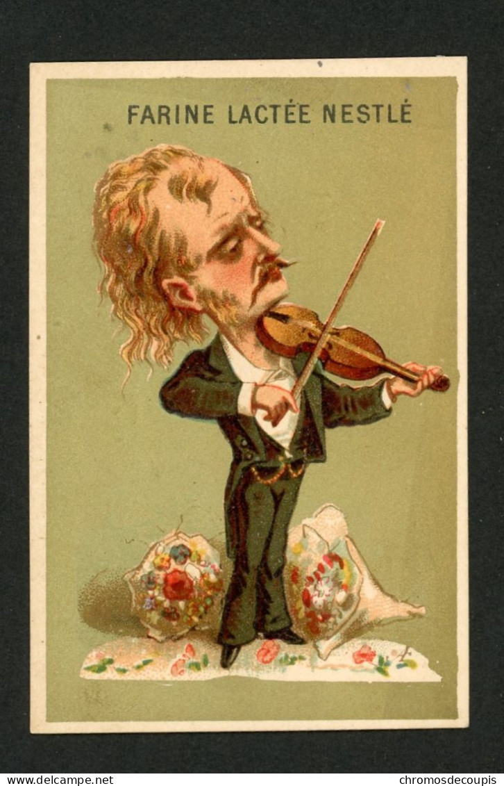 Chromo Farine Lactée Nestlé Maison Henri Nestlé Lith. Appel    Caricature Musicien Violon Bouquets De Fleurs - Andere & Zonder Classificatie