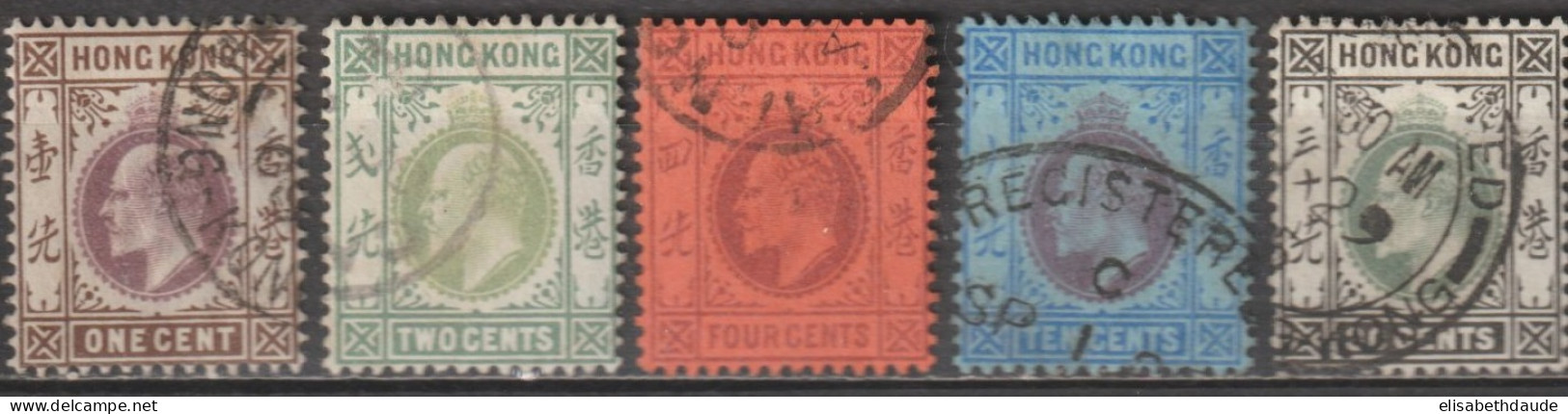 1903 - HONG KONG (CHINA) - FILIGRANE CA - YVERT N°62+63+64+67+70 OBLITERES - COTE = 32 EUR - Usados