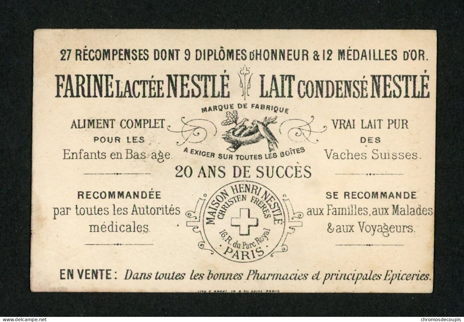 Chromo Farine Lactée Nestlé Maison Henri Nestlé Lith. Appel    Caricature Musicien  Chef De Fanfare - Andere & Zonder Classificatie