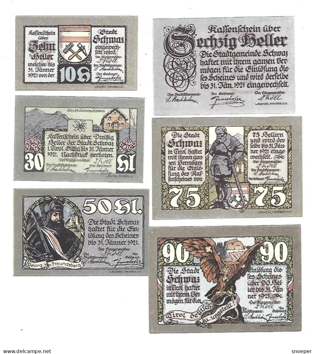 **Austria Notgeld Schwaz Serie Compleet 983f  Cat Val 6 Euro - Autriche