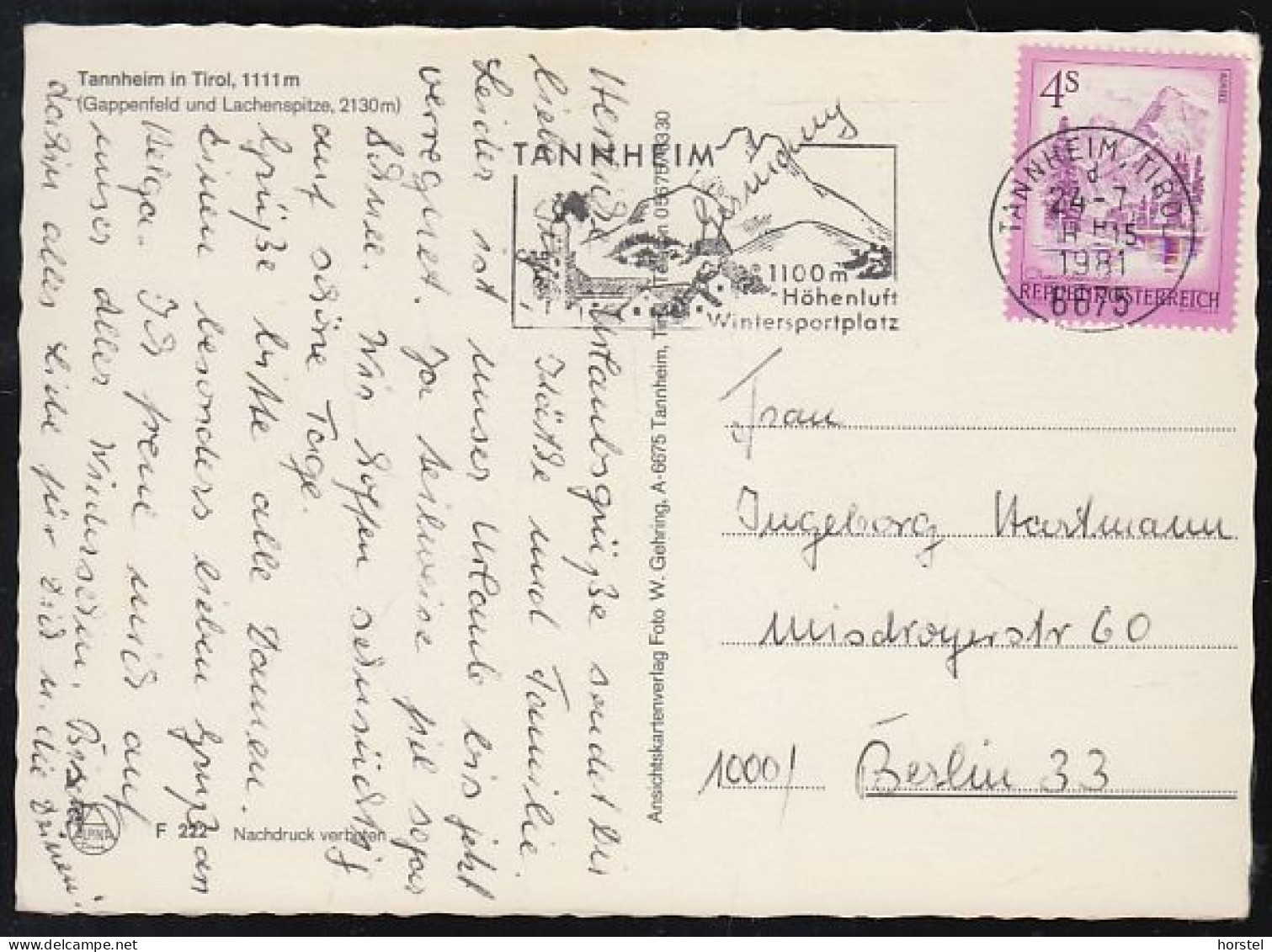 Austria - 6675 Tannheim - Ortsansicht Mit Kirche - Gappenfeld Und Lachenspitze - Nice Stamp - Tannheim