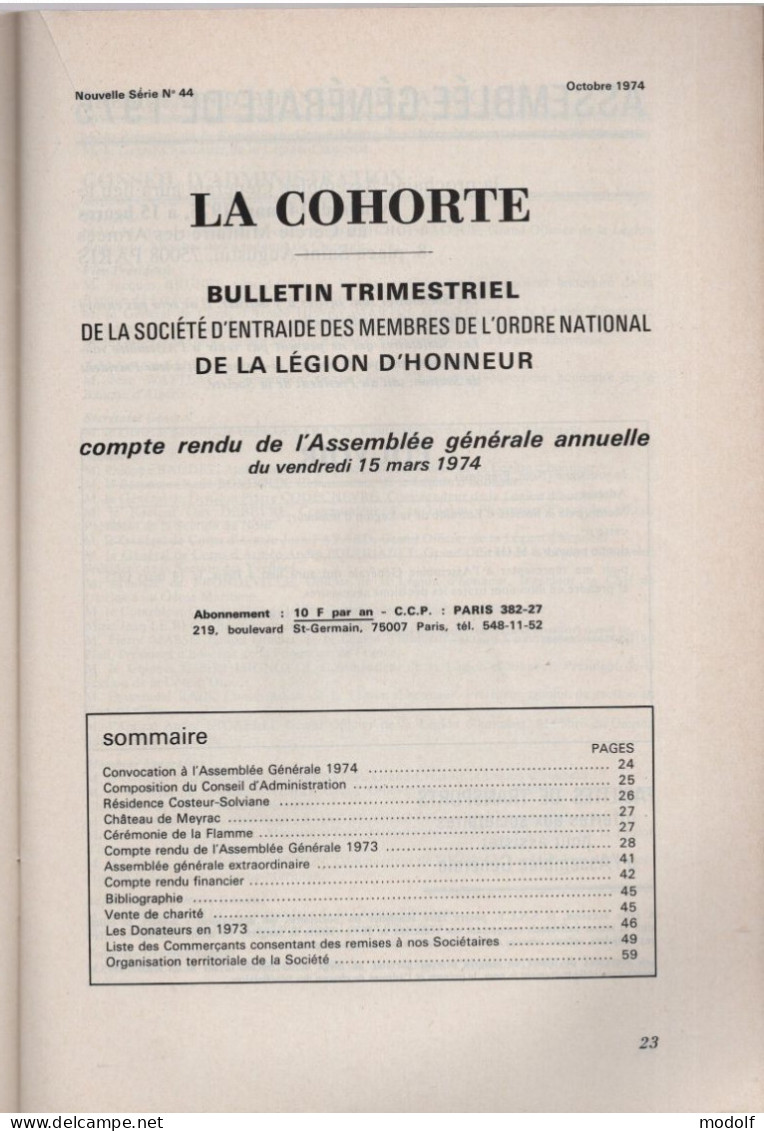 La Cohorte - N°44 - Nouvelle Série - Octobre 1974 - Sonstige & Ohne Zuordnung