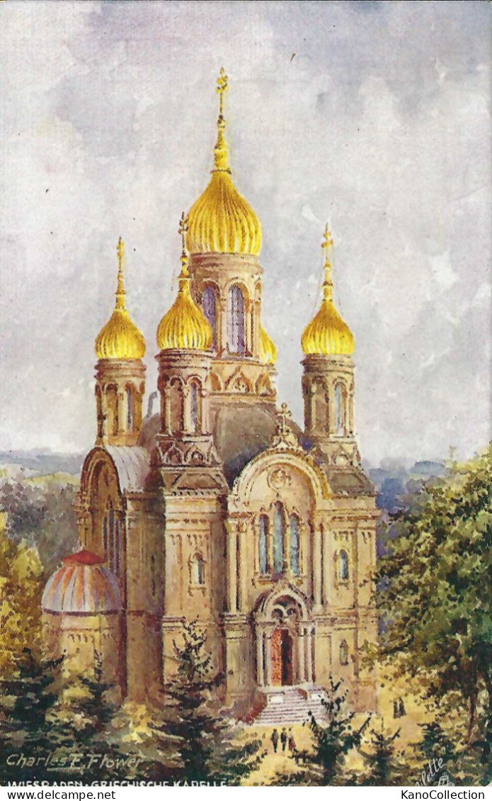 Wiesbaden, Griechische Kirche, Illustration Signiert Charles F. Flower, TUCK'S Postkarte, Nicht Gelaufen - Wiesbaden