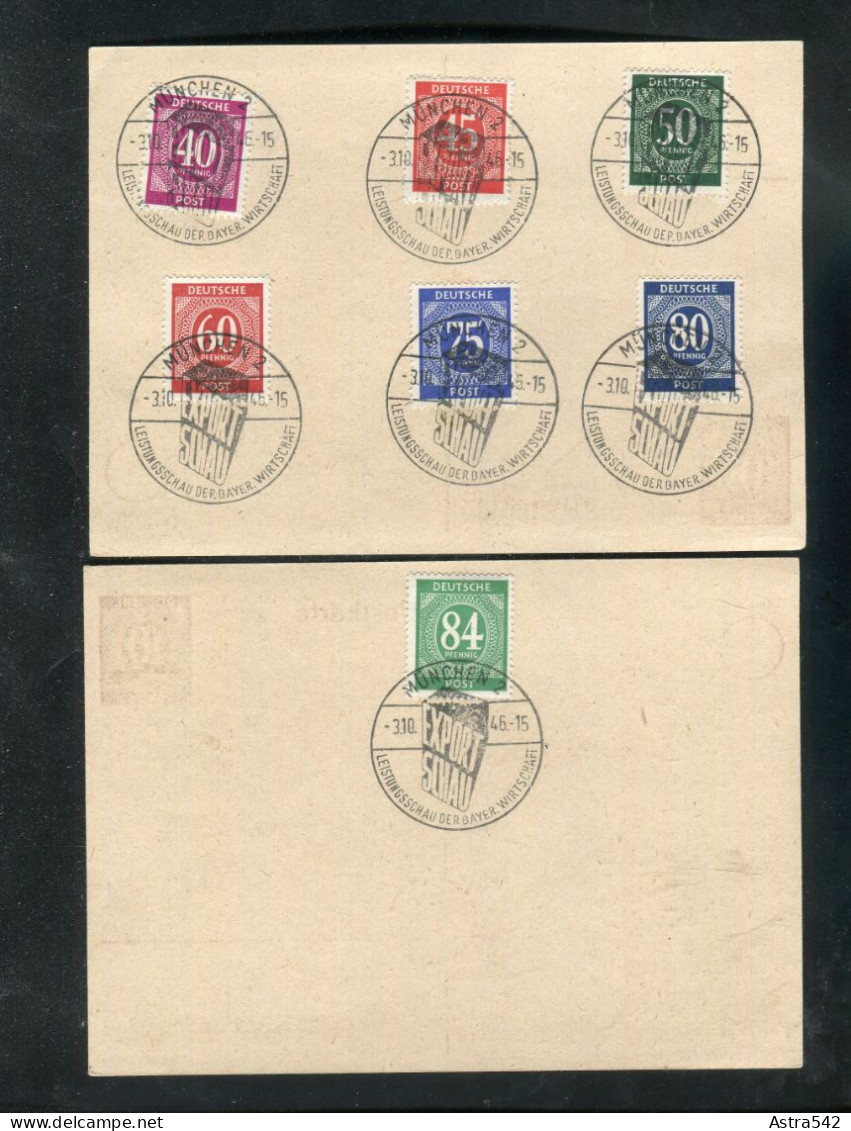 "ALL. BESETZUNG" 1946, Versch. Werte "Kontrollratsausgabe" Auf 2 Postkarten Je Mit SSt. "MUENCHEN, Exportschau" (A1185) - Covers & Documents