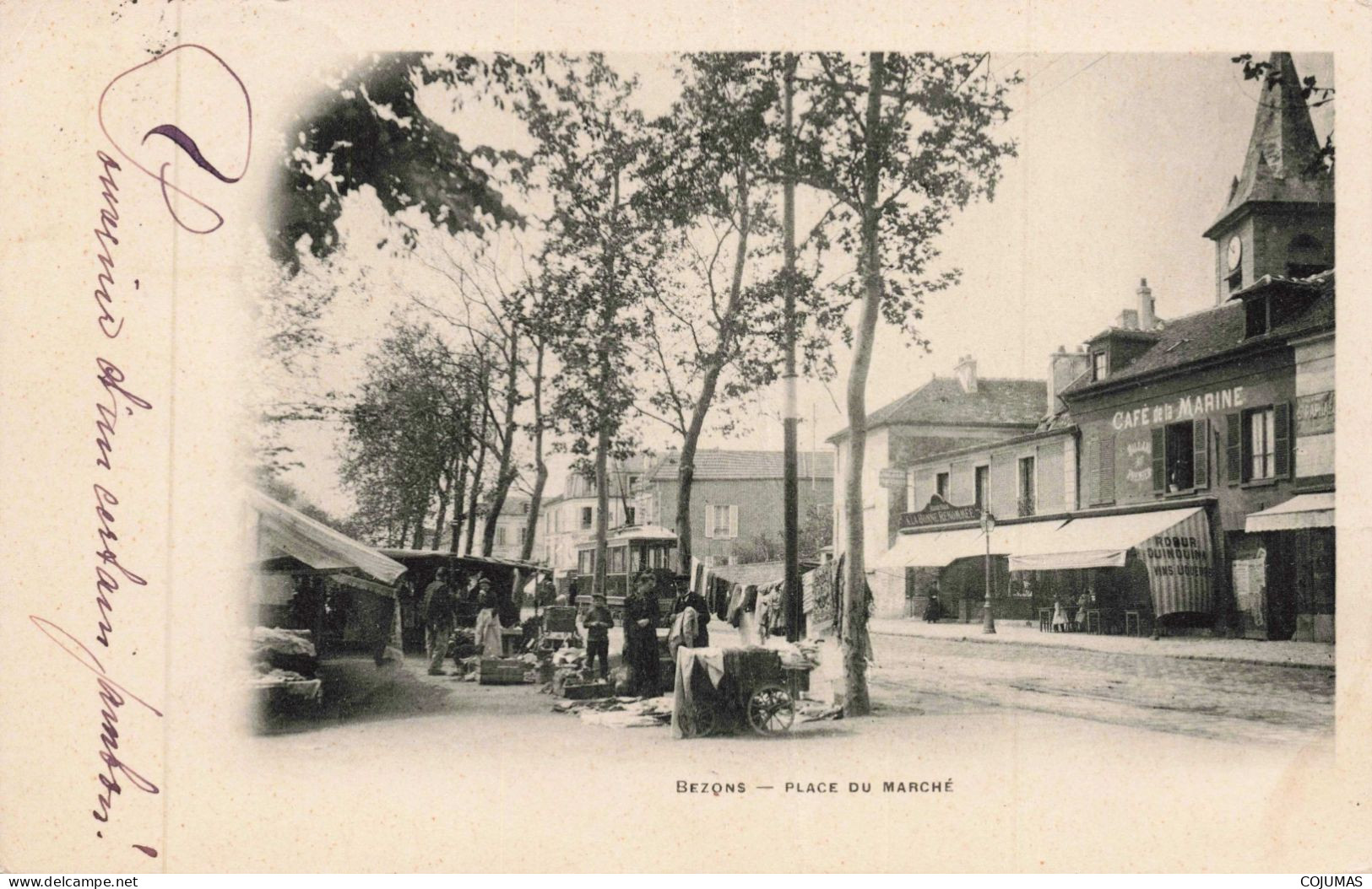 95 - BEZONS _S28369_ Place Du Marché - Café Marine - En L'état Pli - Bezons