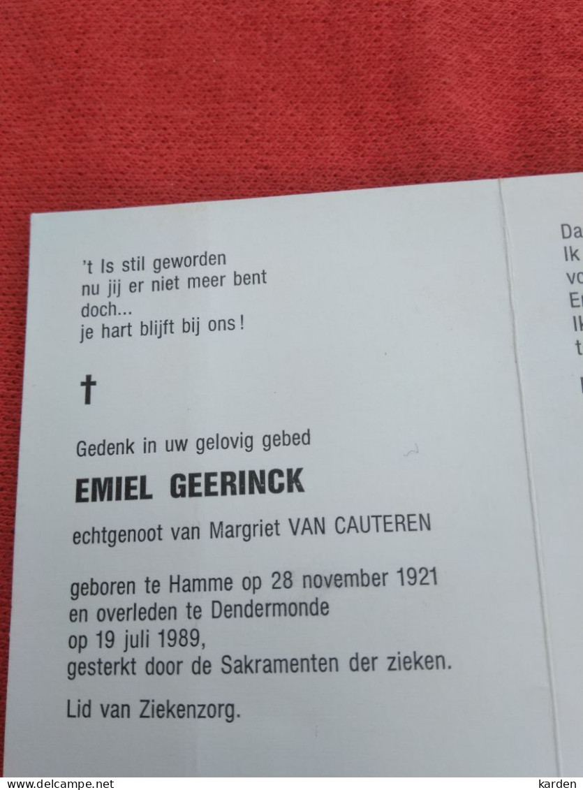 Doodsprentje Emiel Geerinck / Hamme 28/11/1921 Dendermonde 19/7/1989 ( Margriet Van Cauteren ) - Religión & Esoterismo