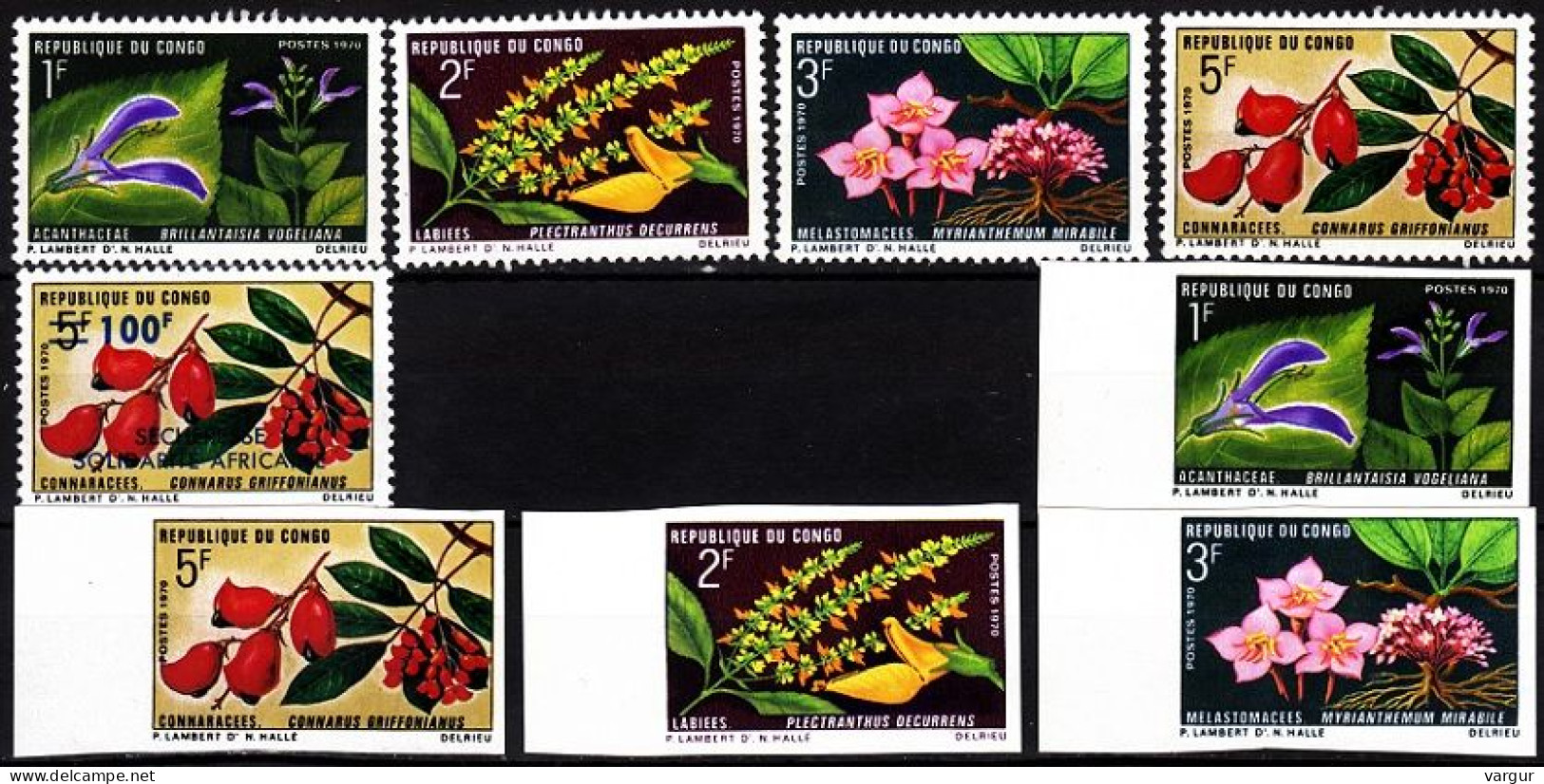 CONGO (Brazzaville) 1970 FLORA Plants: Flowers. Perf & Imperf, + Overprint, MNH - Sonstige & Ohne Zuordnung