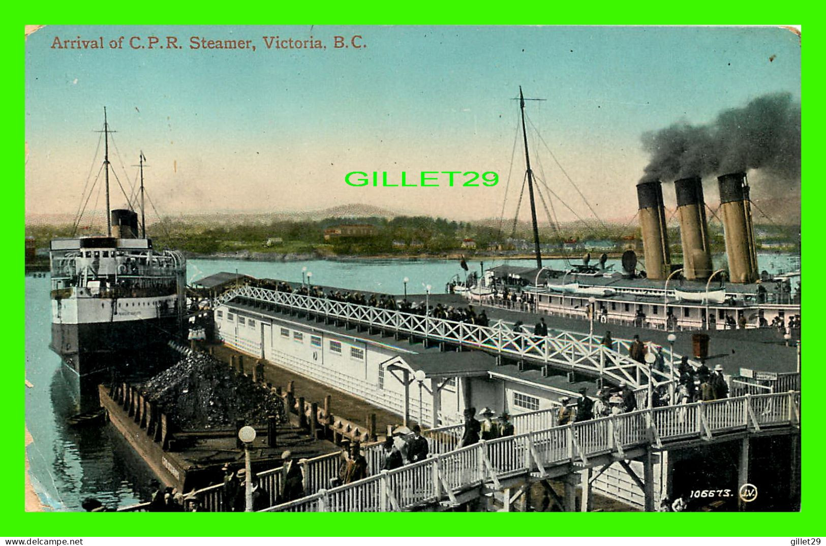 VICTORIA, B.C. - ARRIVAL OF C.P.R. STEAMER - ANIMATED WHIP SHIPS IN 1912 - THE VALENTINE & SONS PUB. CO LTD - - Victoria