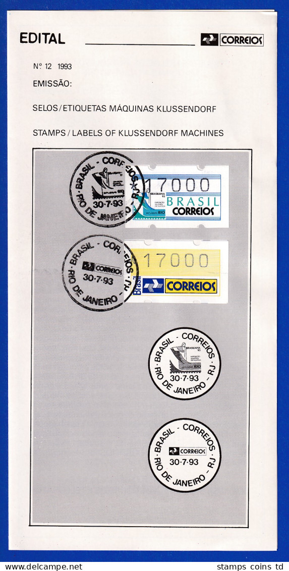 Brasilien Klüssendorf-ATM 1993 BRASILIANA / Postemblem Auf Offiz. EDITAL !! - Frankeervignetten (Frama)