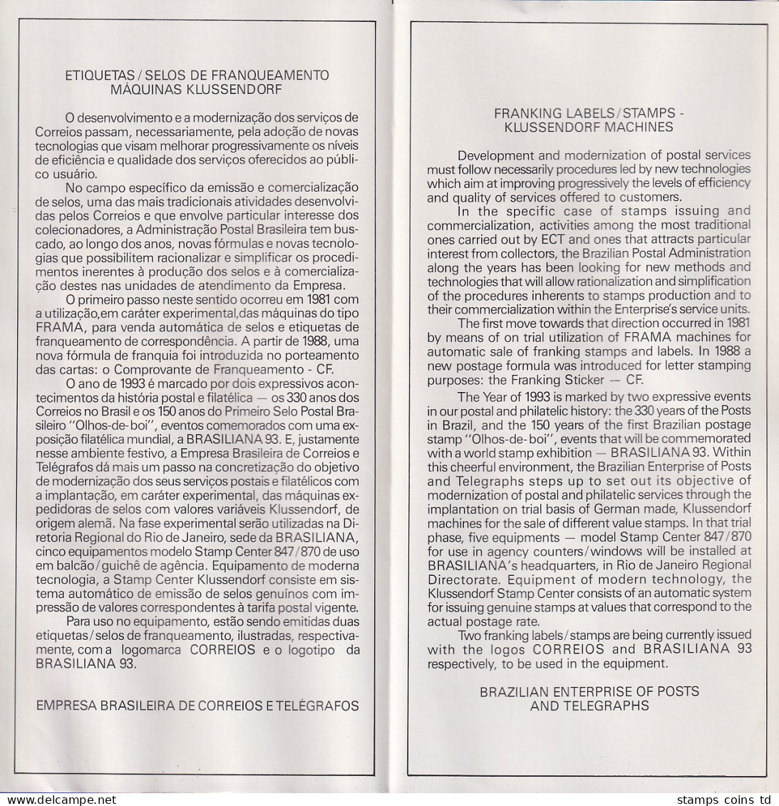 Brasilien Klüssendorf-ATM 1993 BRASILIANA / Postemblem Auf Offiz. EDITAL !! - Vignettes D'affranchissement (Frama)