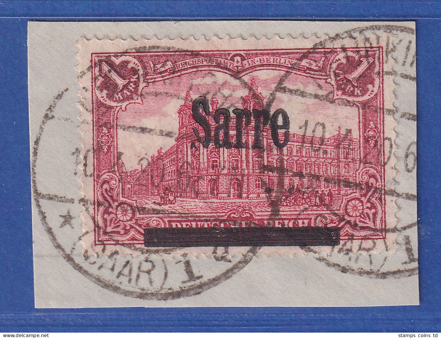 Saargebiet 1 Mark Mi.-Nr.17 Mit Aufdruckfehler V S Gespalten, Gepr. BURGER BPP.  - Used Stamps