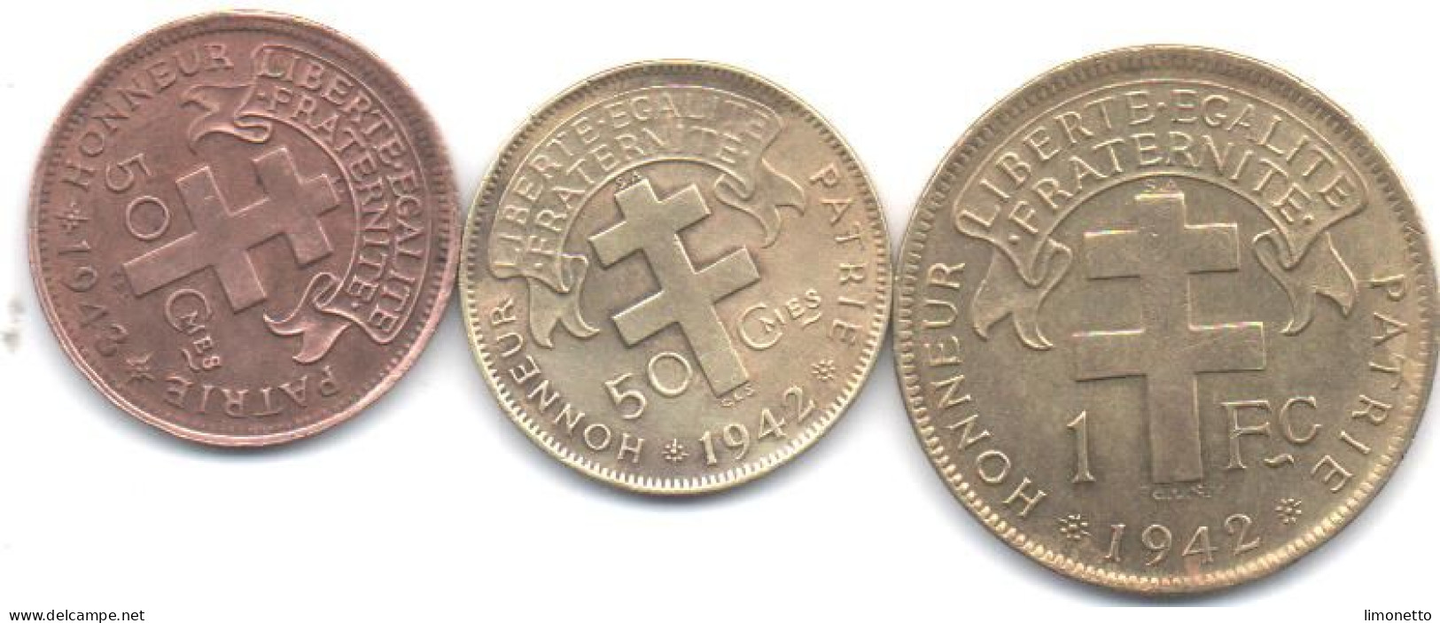 France-  A.E.F. - Lot De 3 Pièces - 50 Cts De 1942 Et 1943 Et 1 Fr De 1942 ( Croix De Lorraine) Exc état - África Ecuatorial Francesa