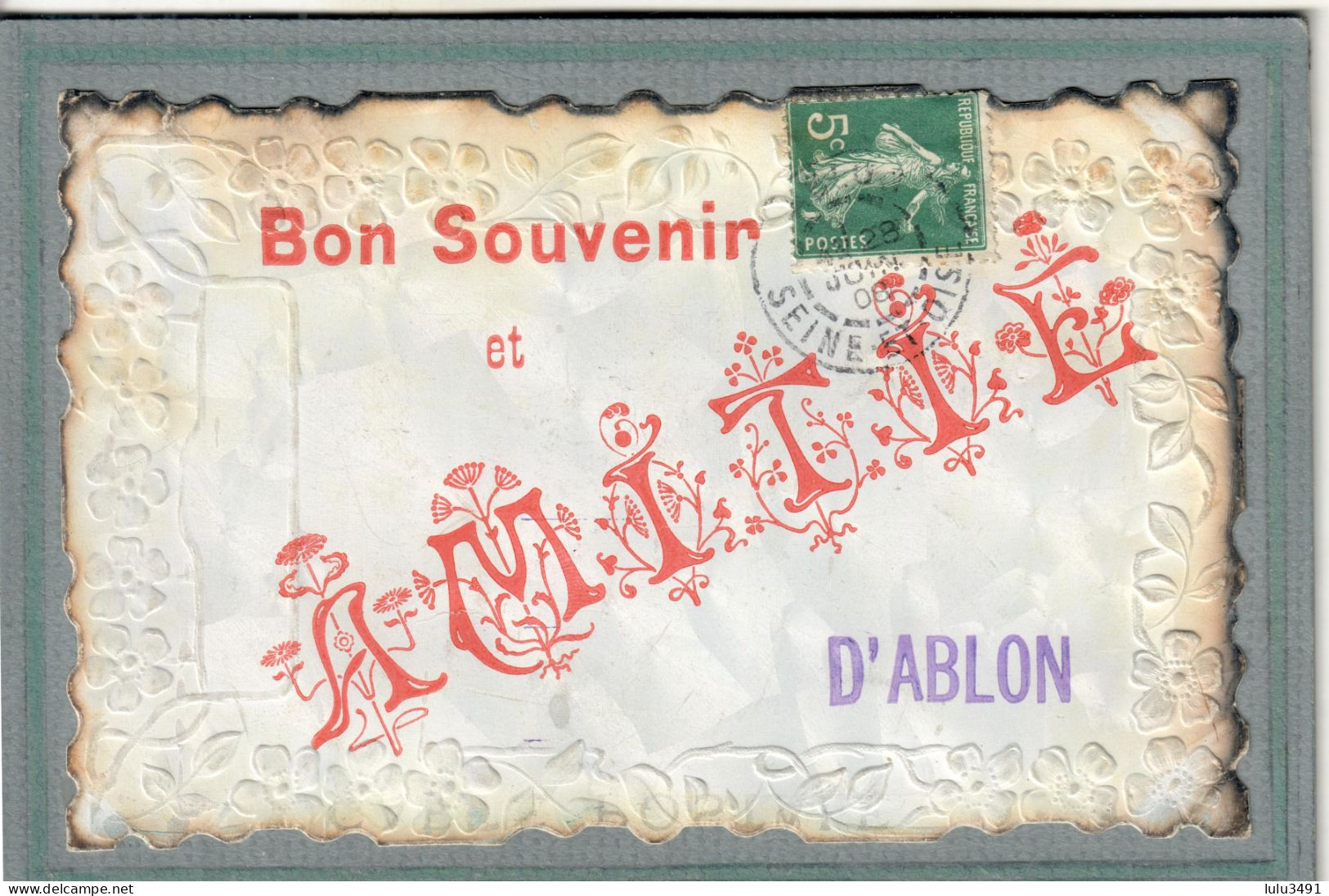 CPA (94) ABLON - Carte Souvenir Gaufrée : Amitié D'Ablon - En 1908 - Ablon Sur Seine