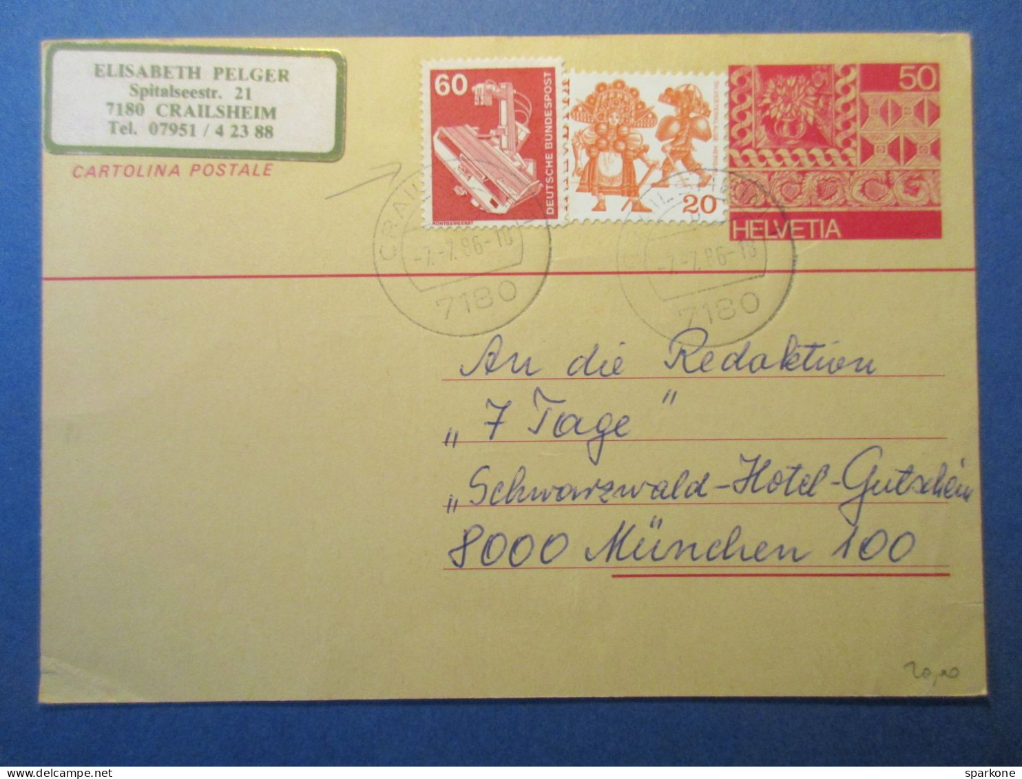 Helvetia - Suisse Entier Postal De 1986 - Postwaardestukken