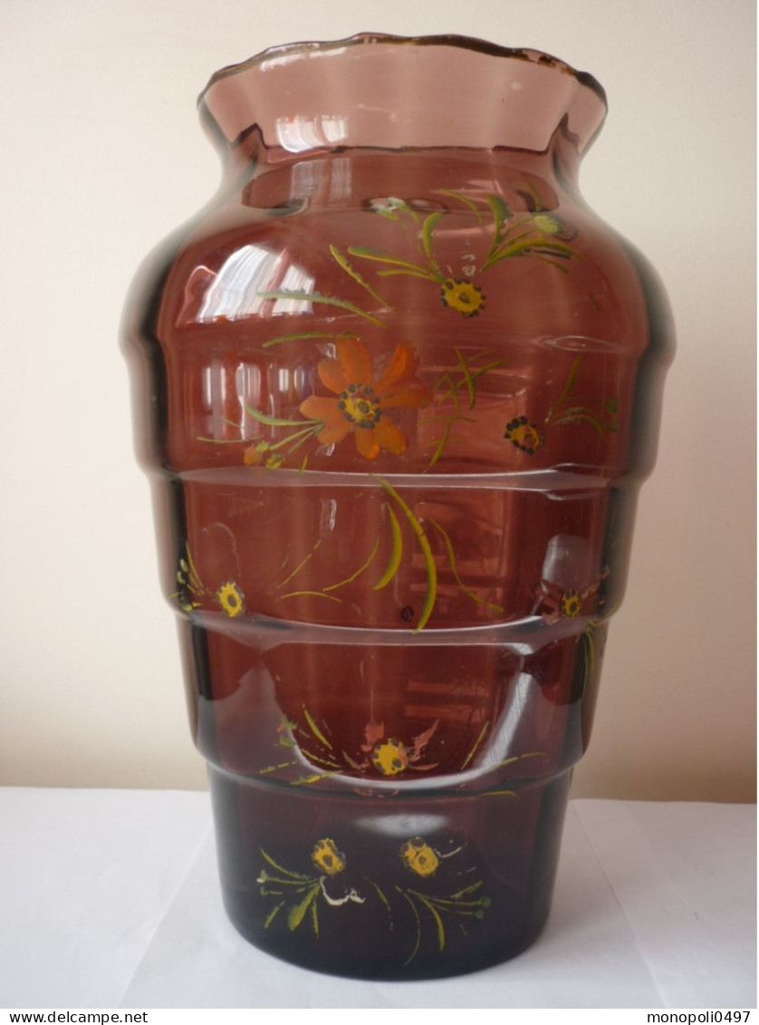 Verrerie De Doyen - Vase Mauve Avec Décor Floral - Religion & Esotérisme