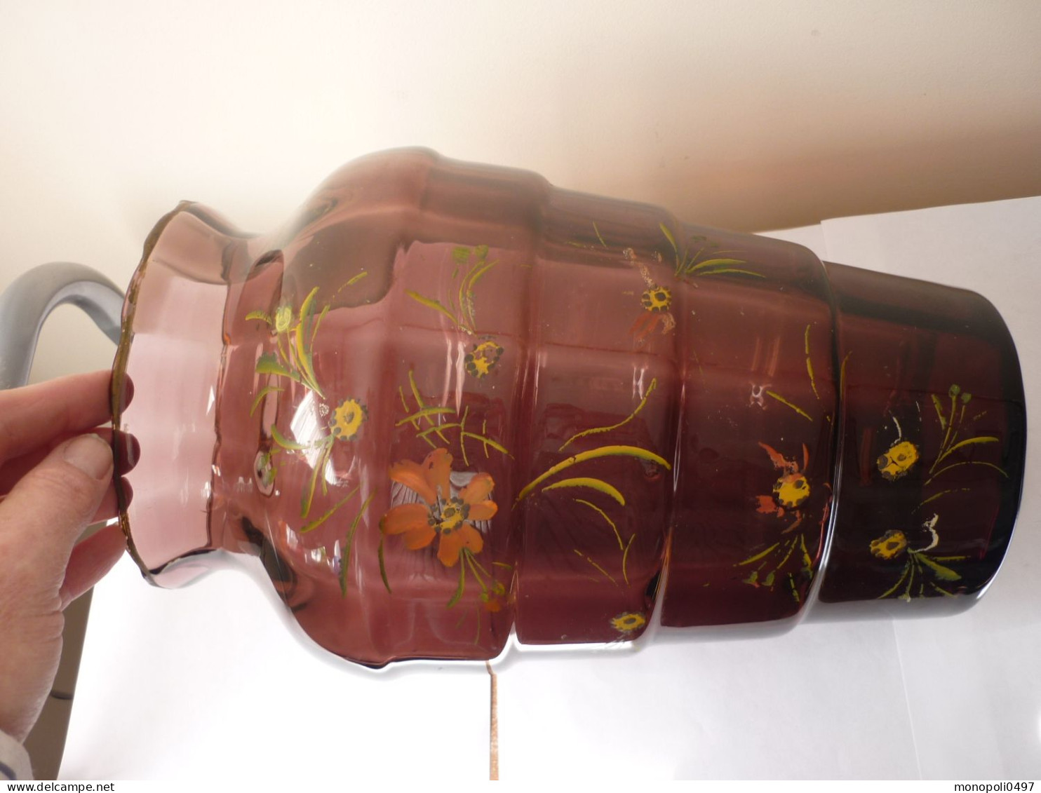 Verrerie de Doyen - Vase mauve avec décor floral