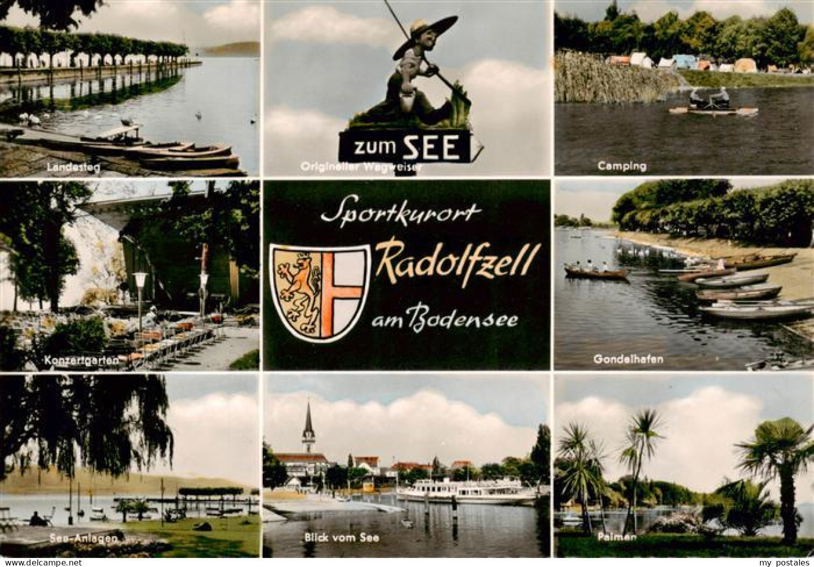 73938165 Radolfzell_Bodensee Landesteg Original Wegweiser Camping Konzertgarten  - Radolfzell