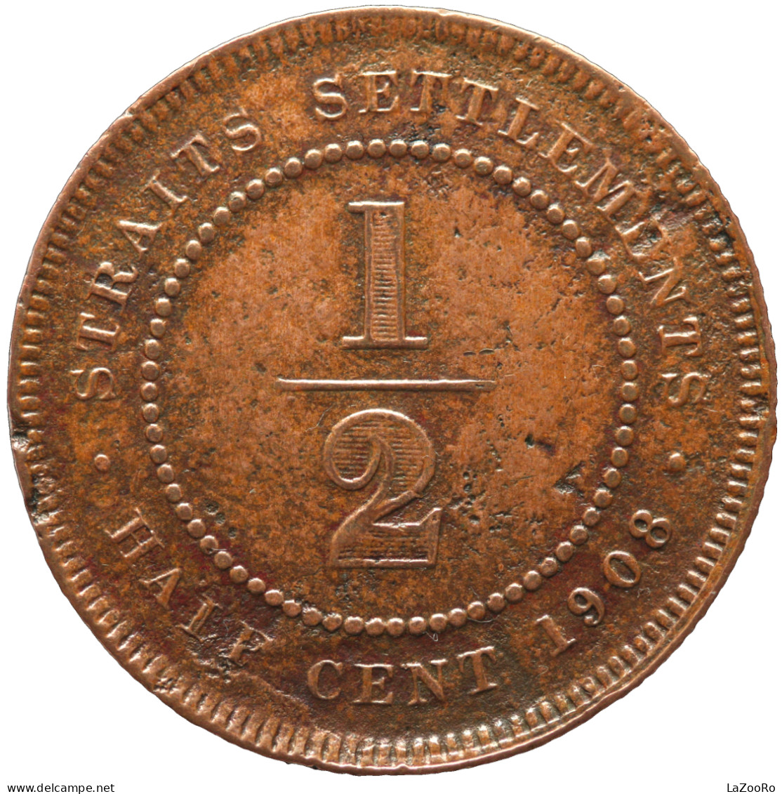 LaZooRo: Straits Settlements 1/2 Cent 1908 F - Colonie