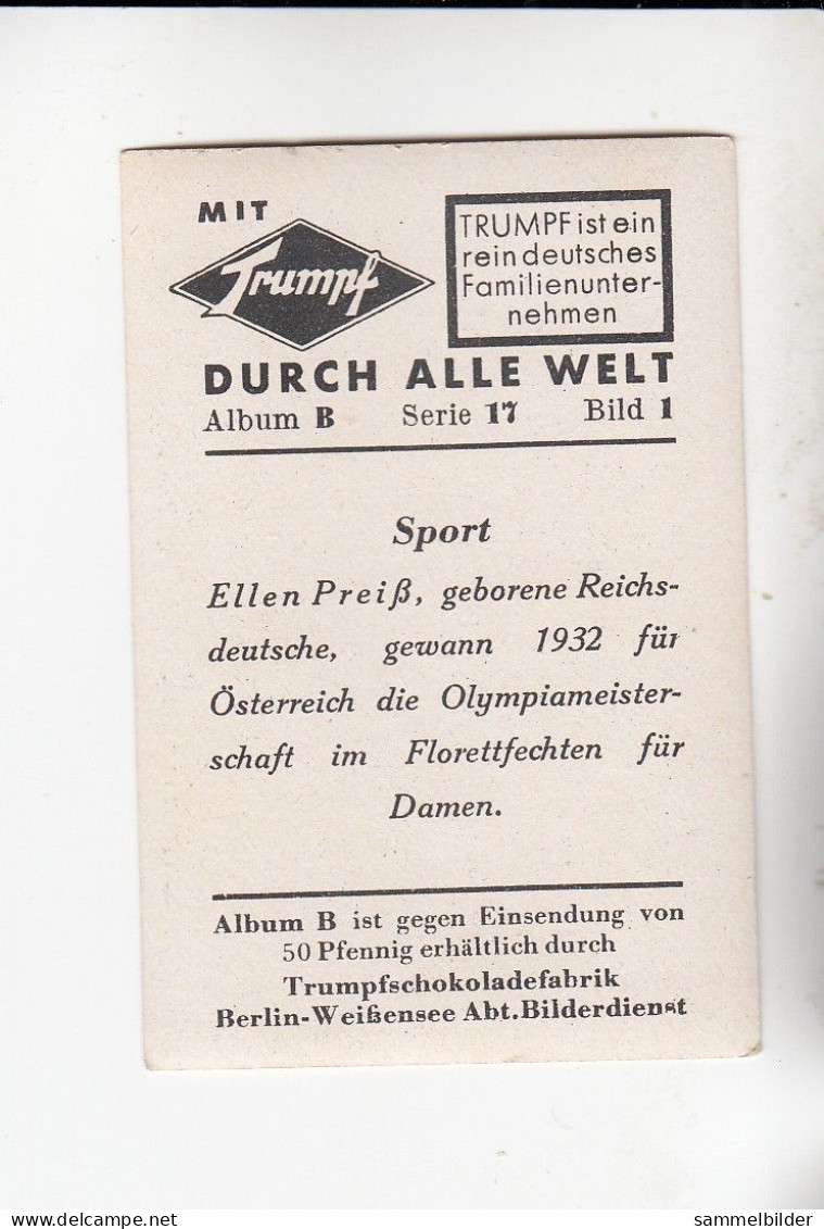 Mit Trumpf Durch Alle Welt Sport Ellen Preiß Florettfechten      B Serie 17 #1 Von 1933 - Other Brands