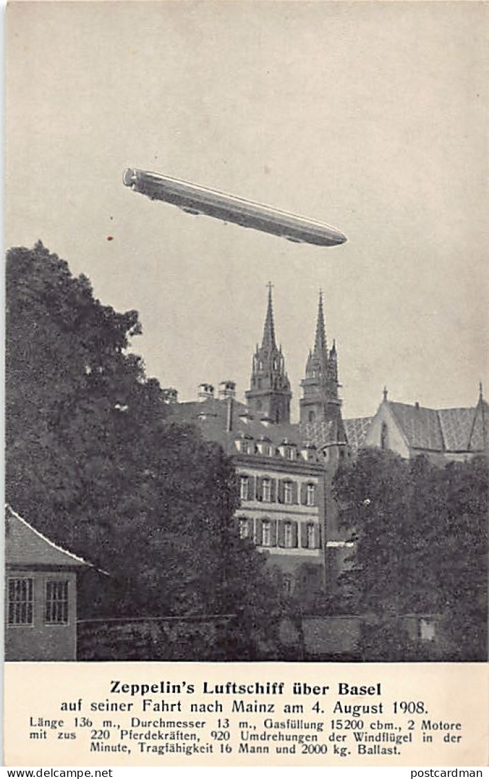 BASEL - Zeppelin's Luftschiff über Basel 4 August 1908 - Verlag Unbekannt  - Bâle