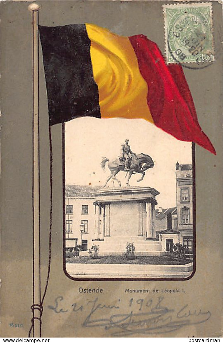 België - OOSTENDE (W. Vl.) Monument Voor Leopold I - Belgische Vlag - Uitg. Knackstedt & Näther510 Les Grandes Galeries  - Oostende