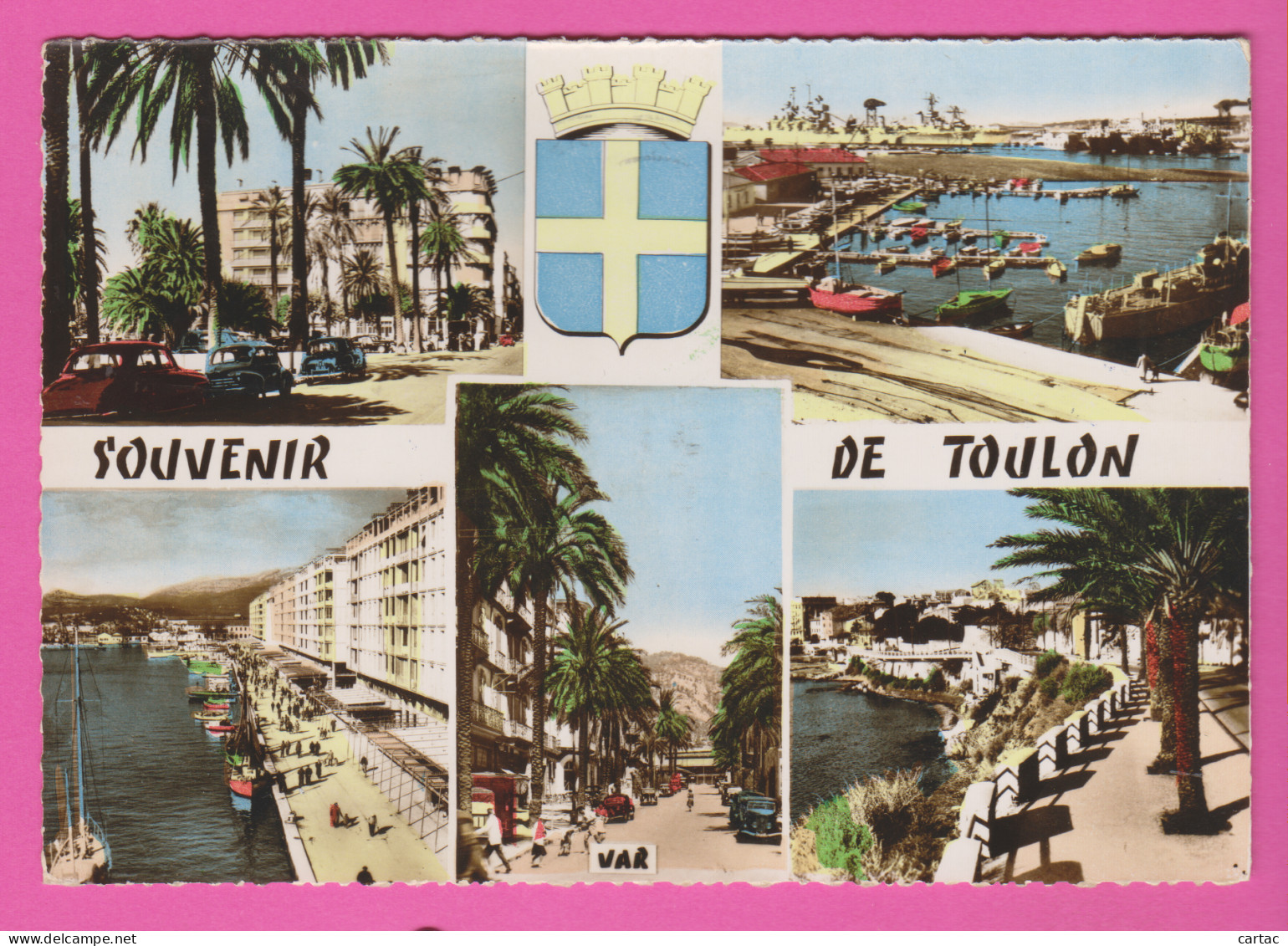 D83 - SOUVENIR DE TOULON - CPM Dentelée Colorisée Grand Format Multivues (5 Vues + Blason)  - Toulon