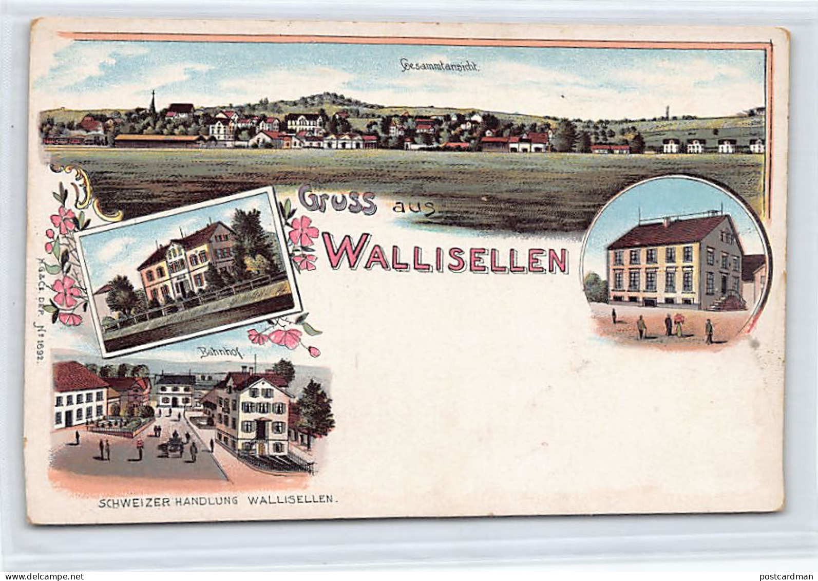 WALLISELLEN (ZH) Litho - Gesammtansicht - Bahnhof - Schweizer Handlung - Verlag H. G. & Cie1692 - Wallisellen
