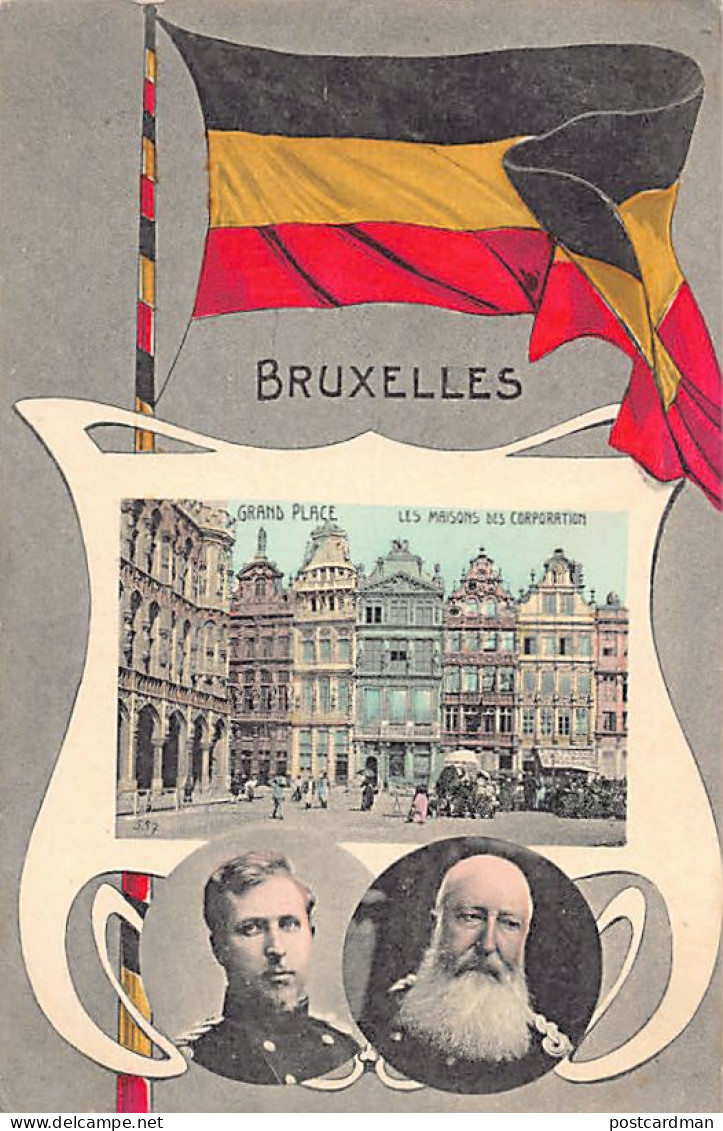 BRUXELLES - Léopold II - Prince Albert - Grand Place - Maison Des Corporations - Drapeau Belge - Marktpleinen, Pleinen