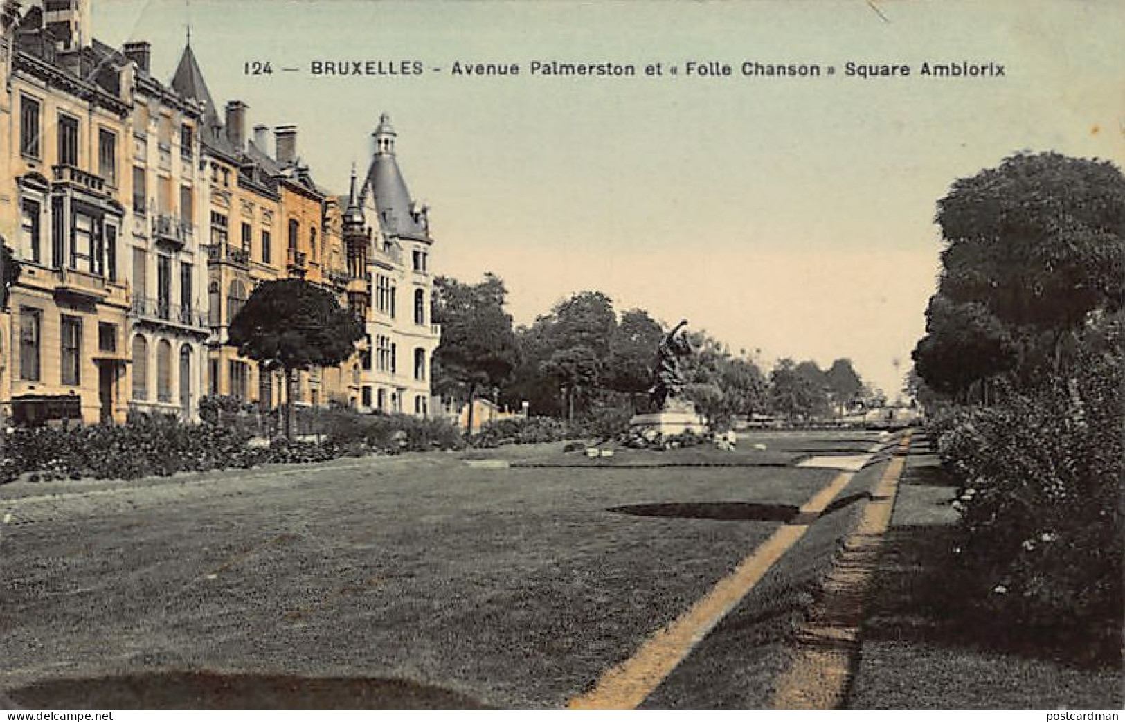BRUXELLES - Avenue Palmerston Et La Folle Chanson, Square Ambiorix - Ed. Anspach 124 Carte Couleur Papier Glacé - Avenues, Boulevards