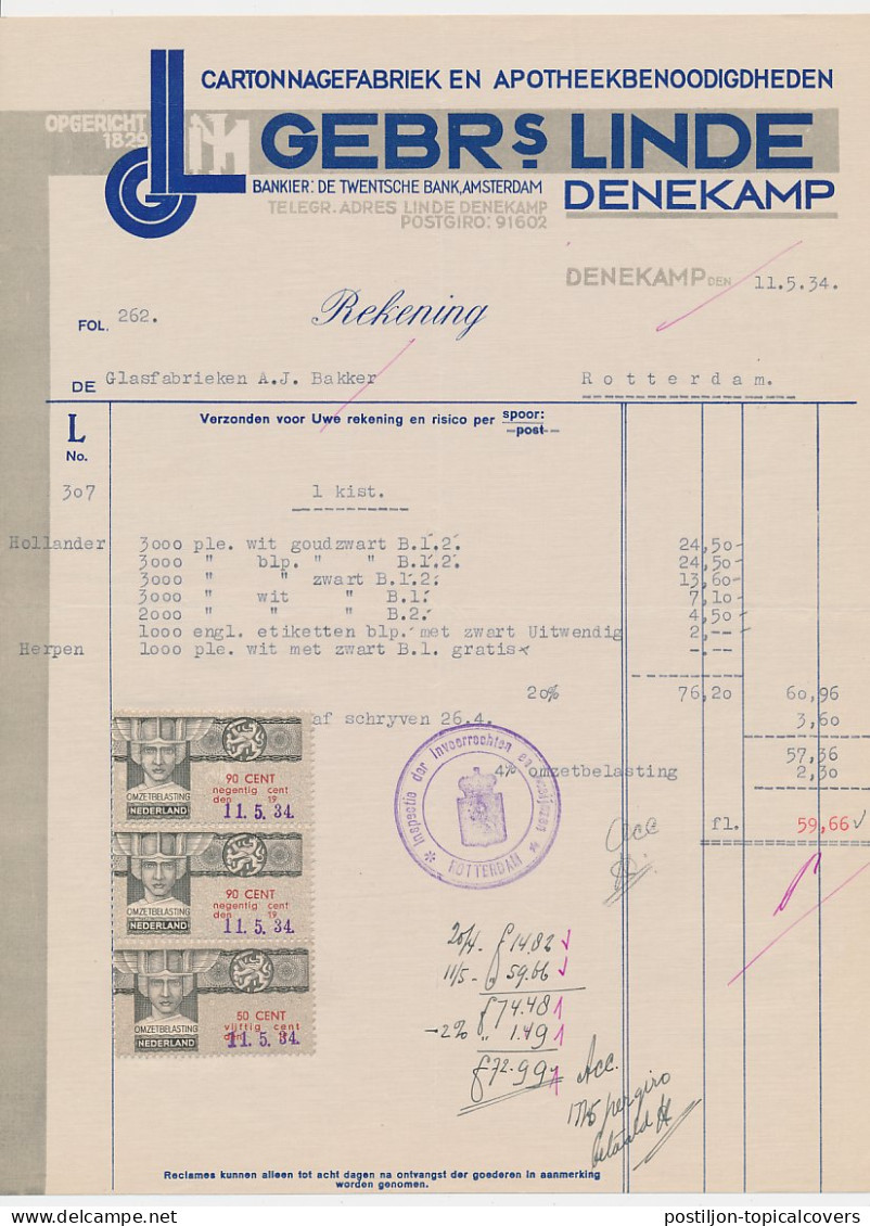 Omzetbelasting Diverse Waarden - Denekamp 1934 - Revenue Stamps