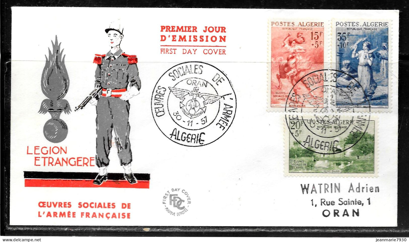 C466 - N° 346;347 Et 348 SUR LETTRE PREMIER JOUR DE ORAN DU 30/11/57 - OEUVRE SOCIALE DE L'ARMEE FRANCAISE - LEGION - Covers & Documents