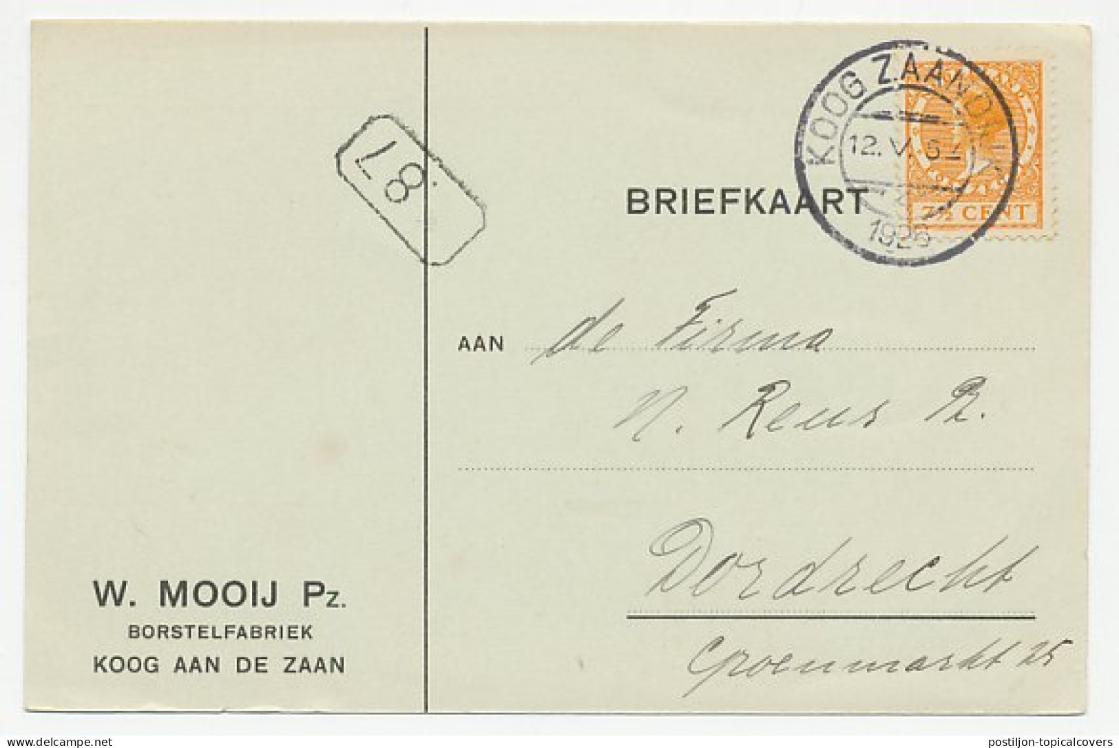 Firma Briefkaart Koog Aan De Zaan 1926 - Borstelfabriek - Sin Clasificación