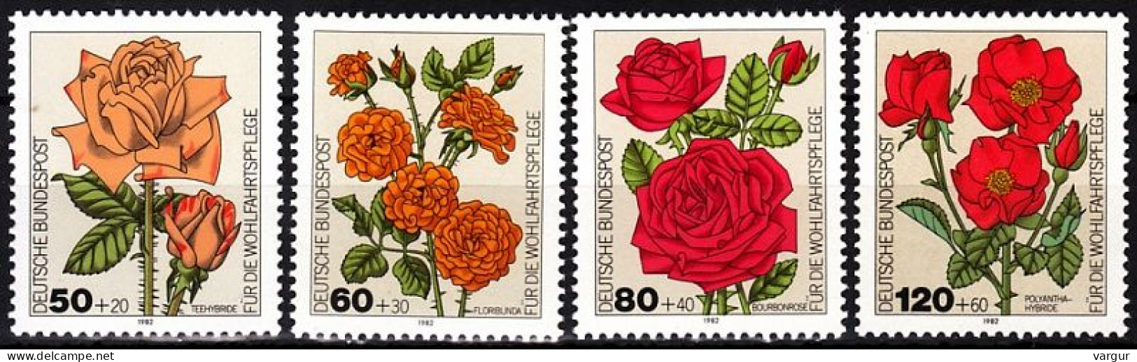 GERMANY FRG 1982 FLORA Plants Flowers: Garden Roses. Charity. Complete Set, MNH - Rose
