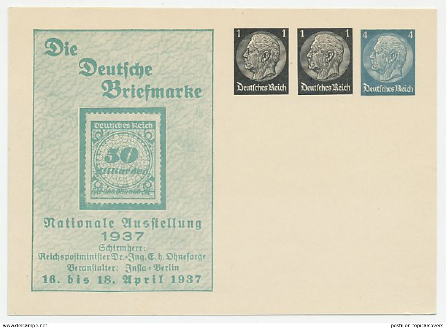 Postal Stationery Germany 1937 Stamp Exhibition Berlin - Infla Stamp - Otros & Sin Clasificación