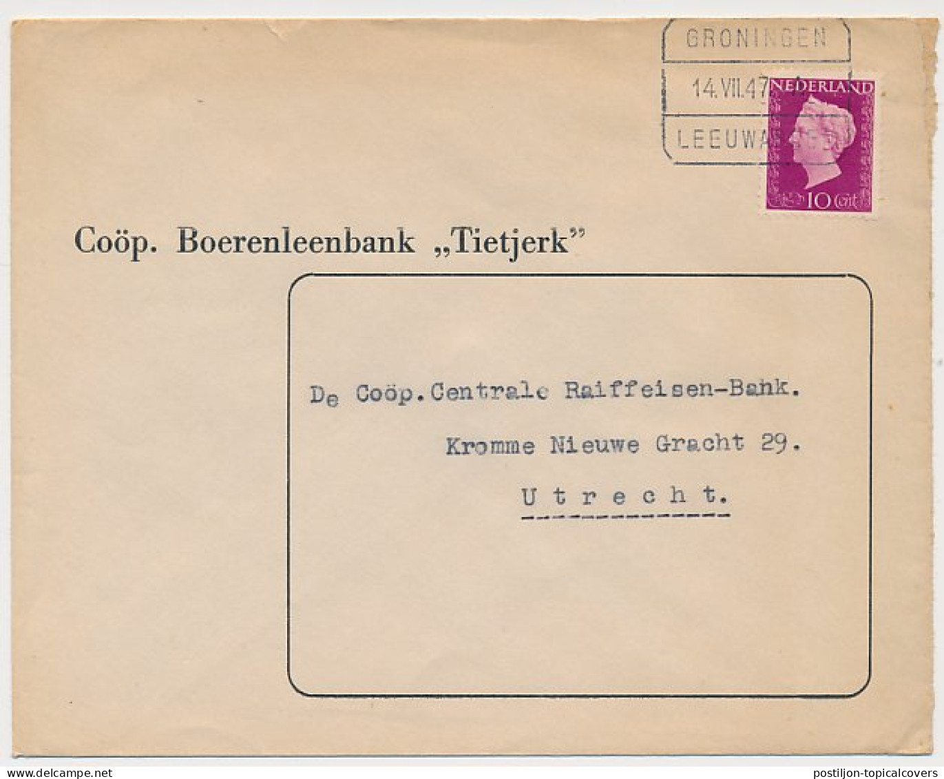 Treinblokstempel : Groningen - Leeuwarden A 1947 ( Tietjerk ) - Sin Clasificación