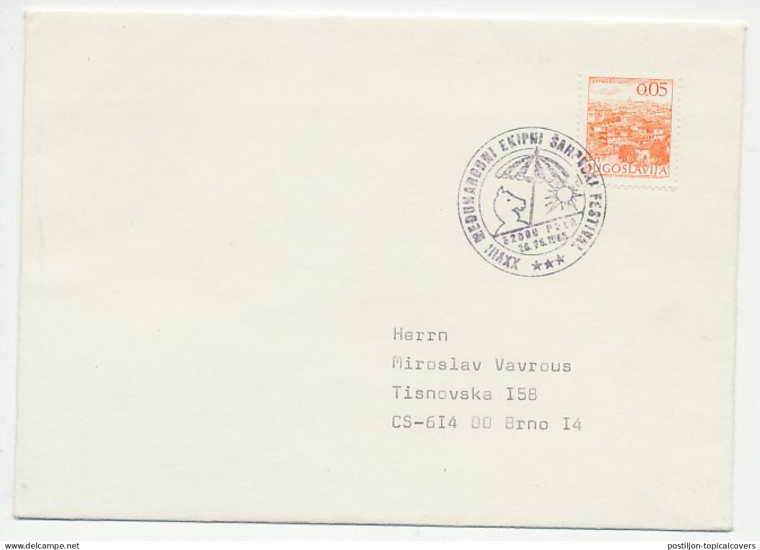 Cover / Postmark Yugoslavia 1985 Chess - Ohne Zuordnung