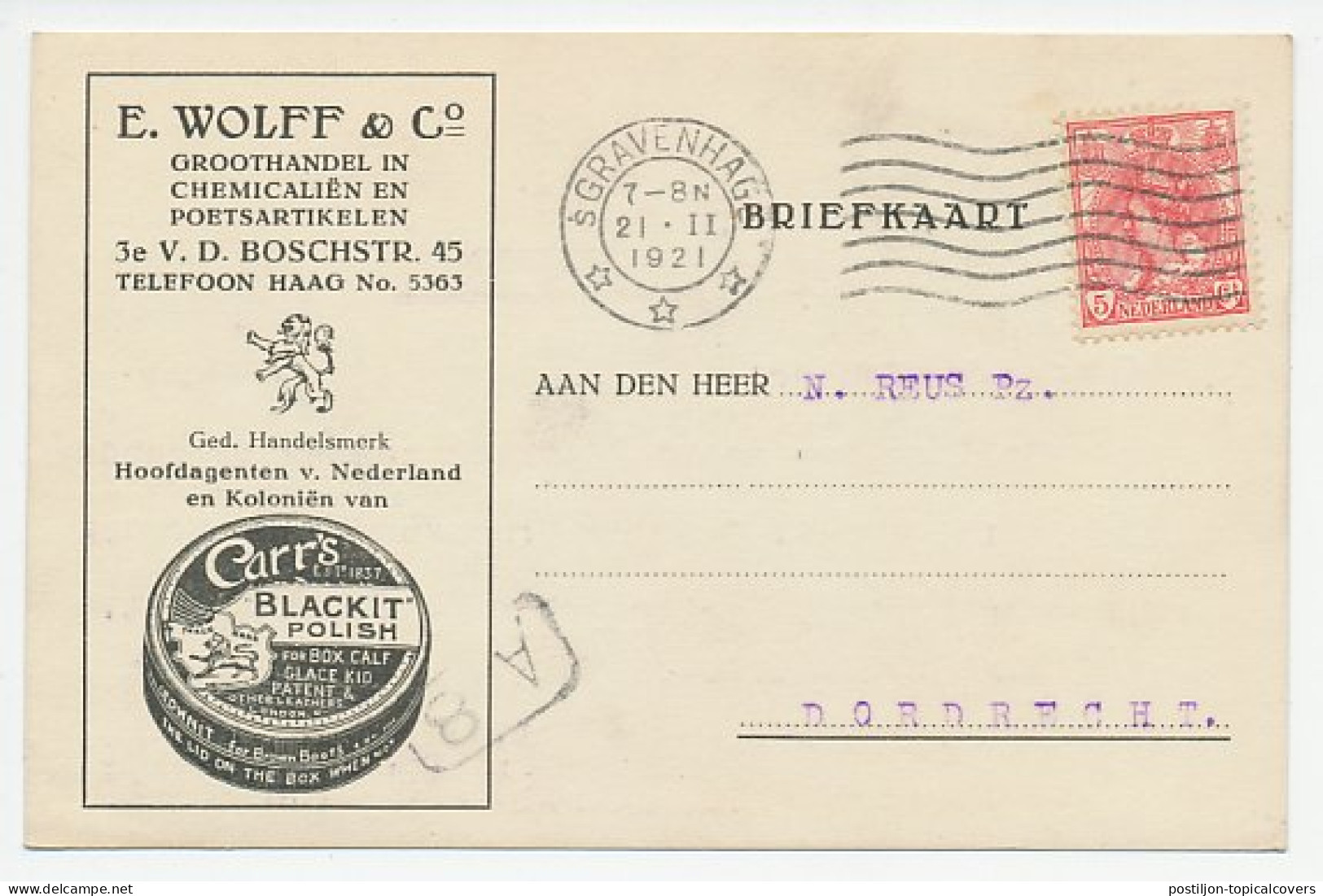 Firma Briefkaart Den Haag 1921 - Poetsartikelen - Sin Clasificación