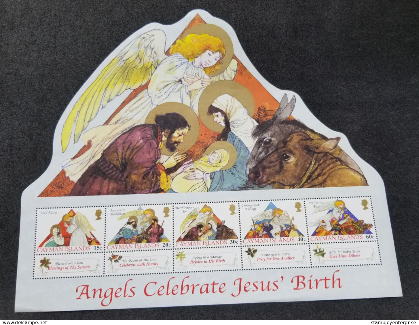 Cayman Islands Angels Celebrate Jesus Birth 2002 Christmas (ms) MNH *odd Shape *unusual - Cayman (Isole)