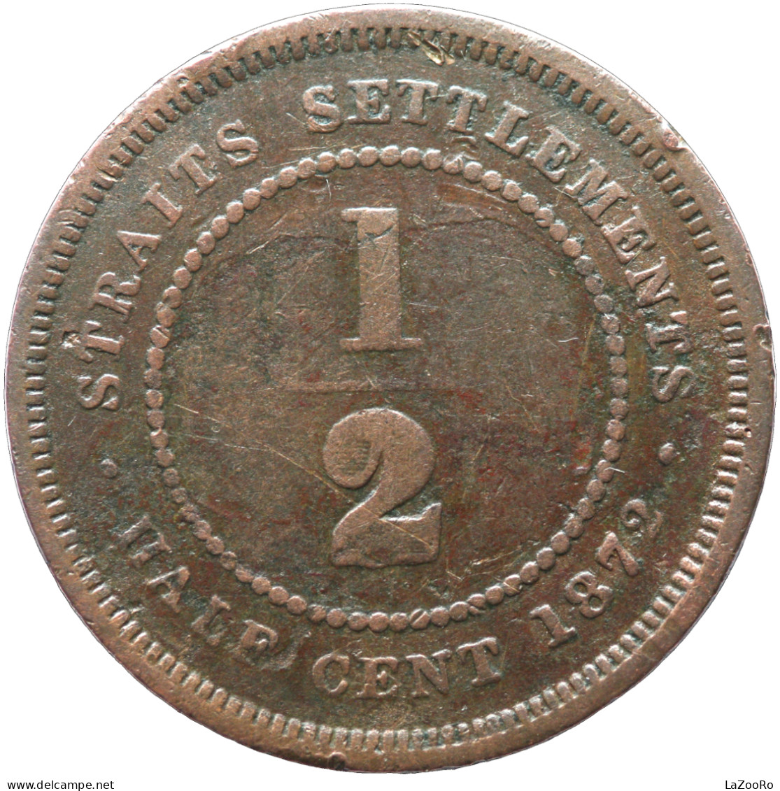 LaZooRo: Straits Settlements 1/2 Cent 1872 H F - Colonias