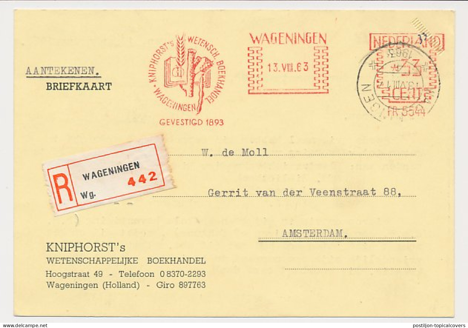 Registered Meter Card Netherlands 1963 Book - Herbarium - Wageningen - Alberi