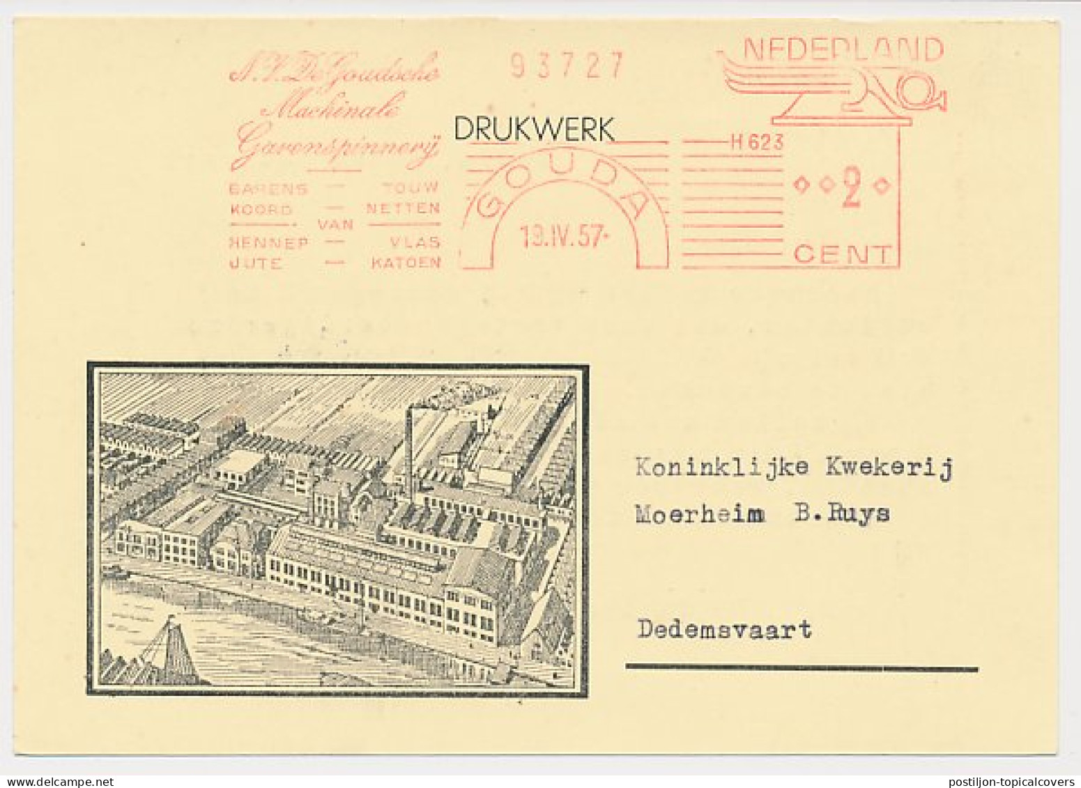 Firma Briefkaart Gouda 1957 - Goudsche Machinale Garenspinnerij - Non Classificati