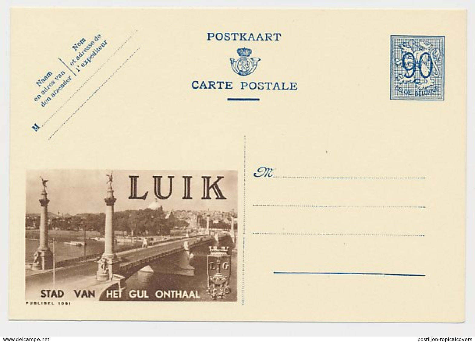 Publibel - Postal Stationery Belgium 1951 Bridge - Luik - Ponti