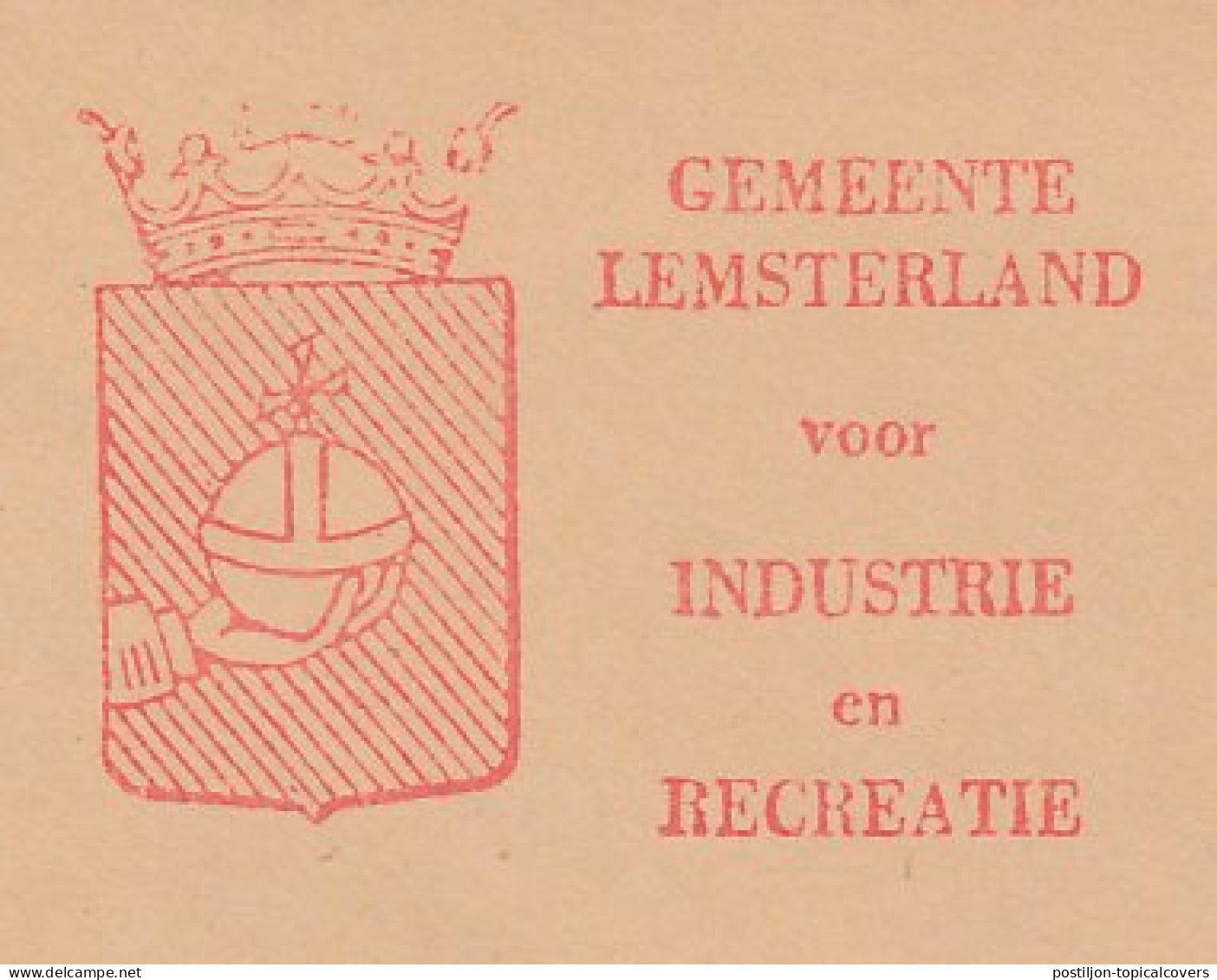 Meter Cover Netherlands 1973 Regalia - Globe - Cross - Municipal Coat Of Arms Lemsterland - Royalties, Royals