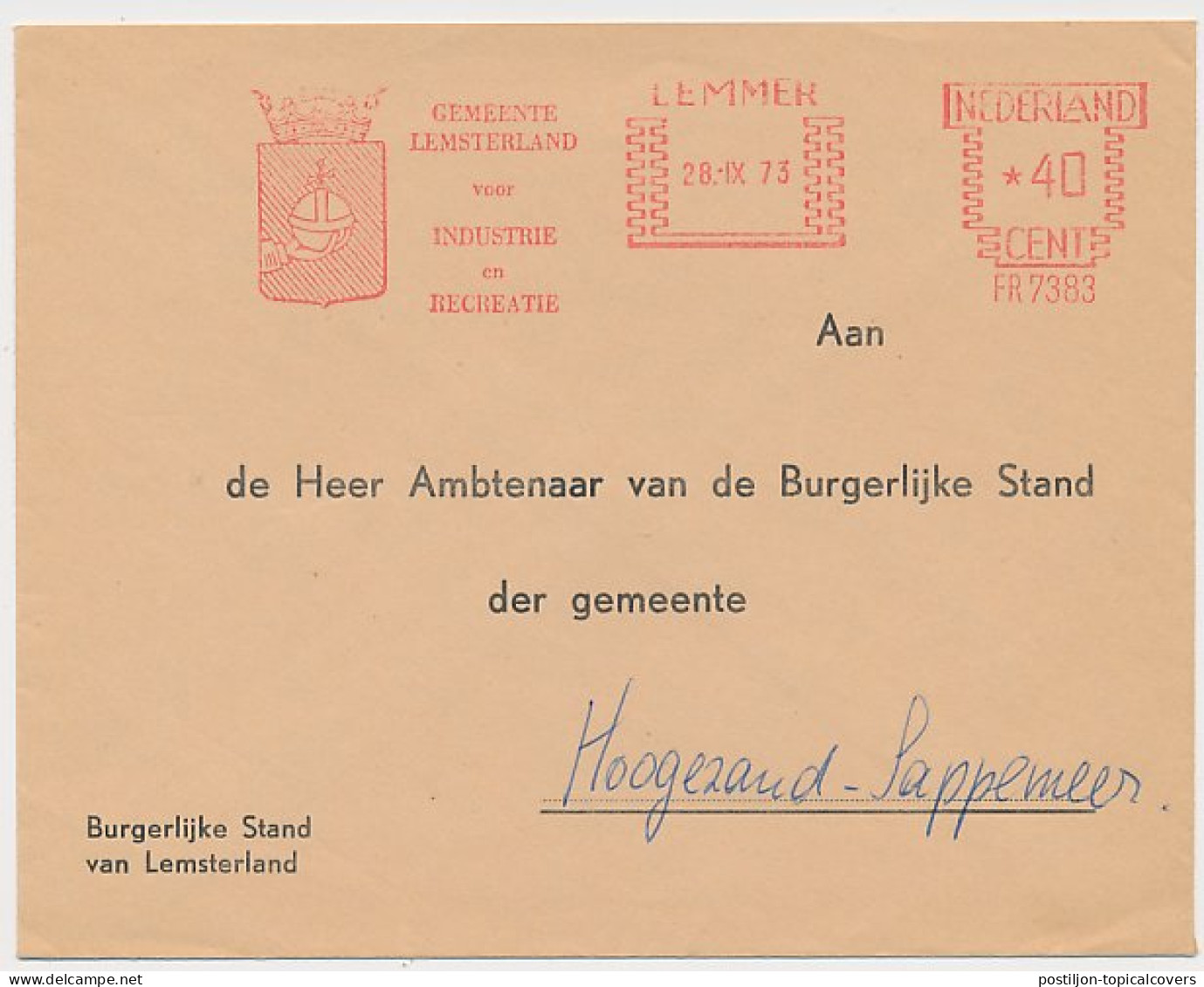 Meter Cover Netherlands 1973 Regalia - Globe - Cross - Municipal Coat Of Arms Lemsterland - Koniklijke Families