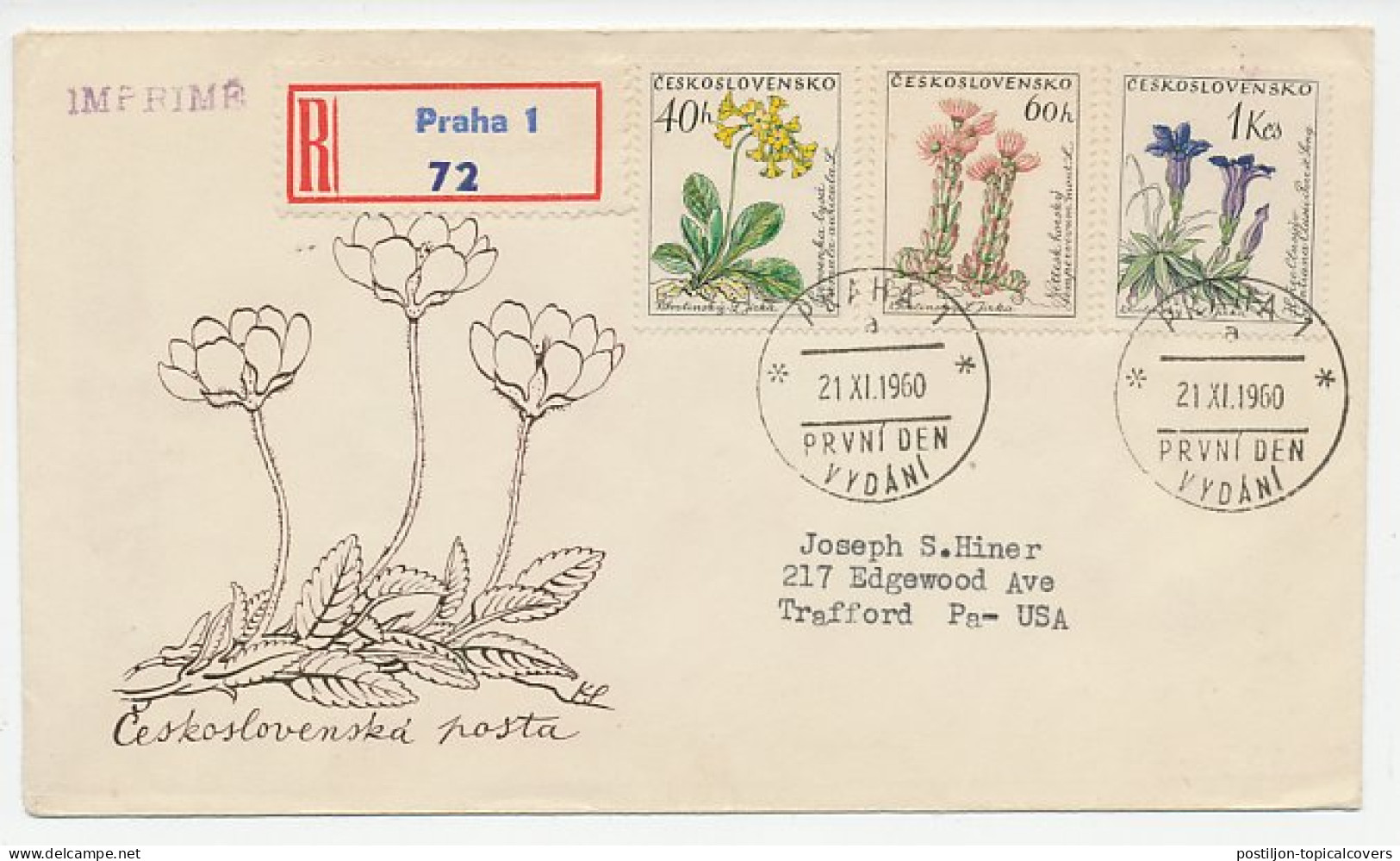 Registered Cover / Postmark Czechoslovakia 1960 Flowers - Other & Unclassified