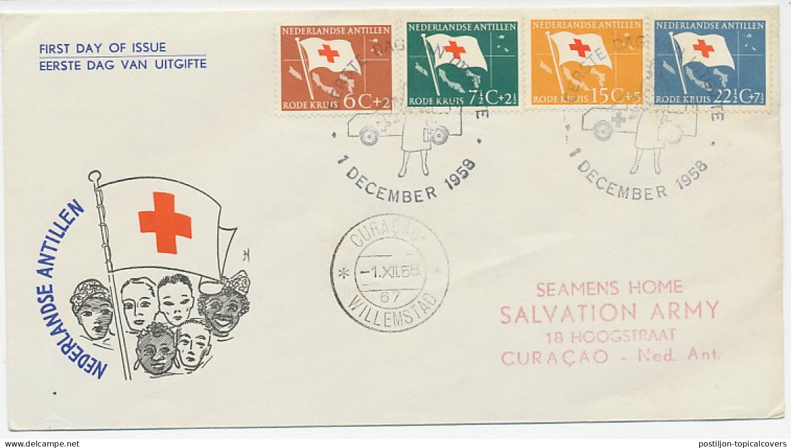 Cover / Postmark Netherlands Antilles 1958 Red Cross - Rotes Kreuz