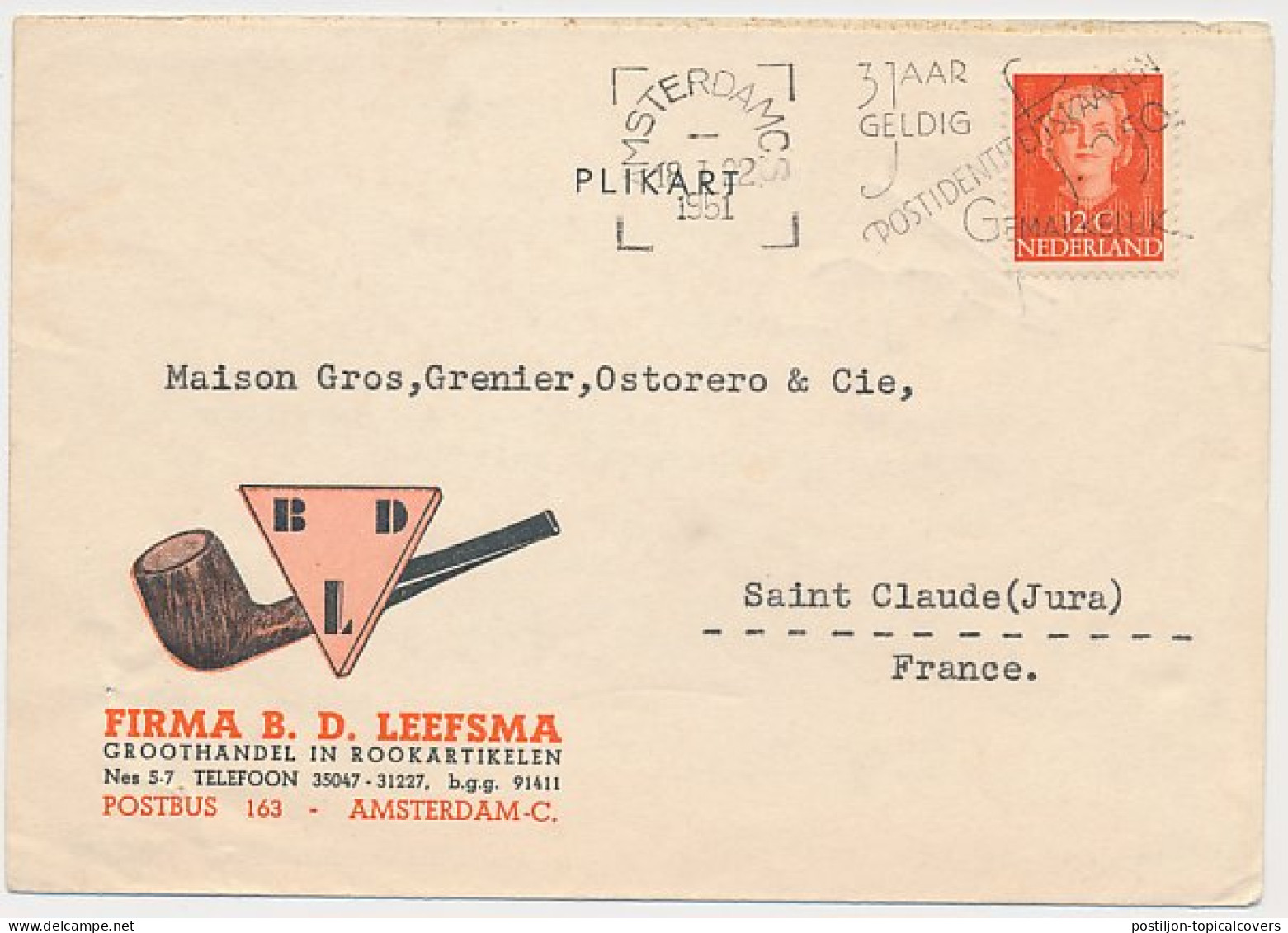 Firma Briefkaart Amsterdam 1951 - Rookartikelen - Pijp - Non Classificati