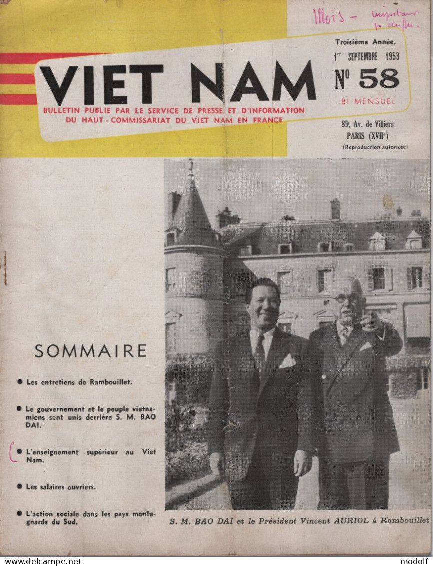 Lot 9 Numéros Du Bulletin "Viet Nam" - 1953 - Politik