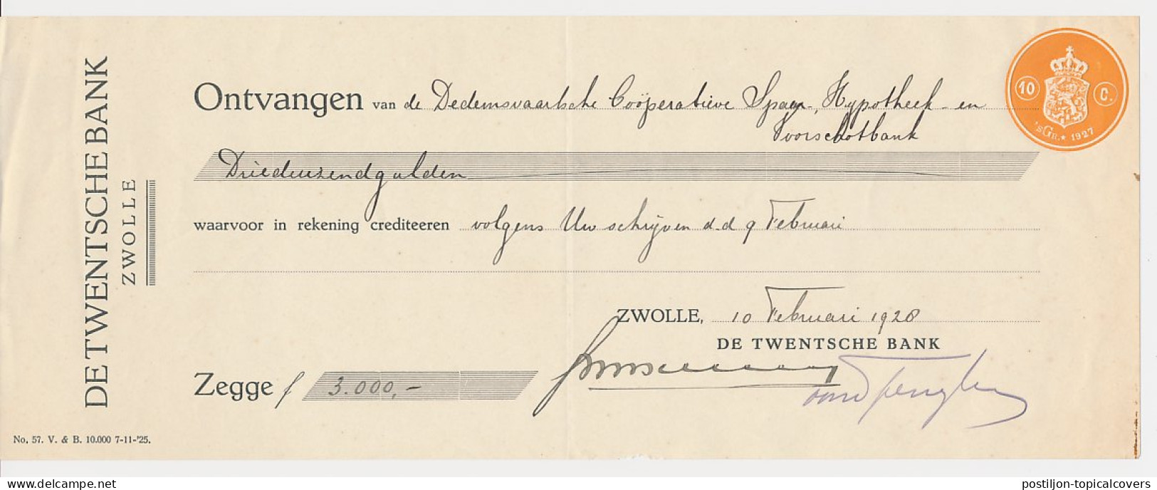 Fiscaal Droogstempel 10 C. S GR. 1927 - Zwolle 1928 - Steuermarken